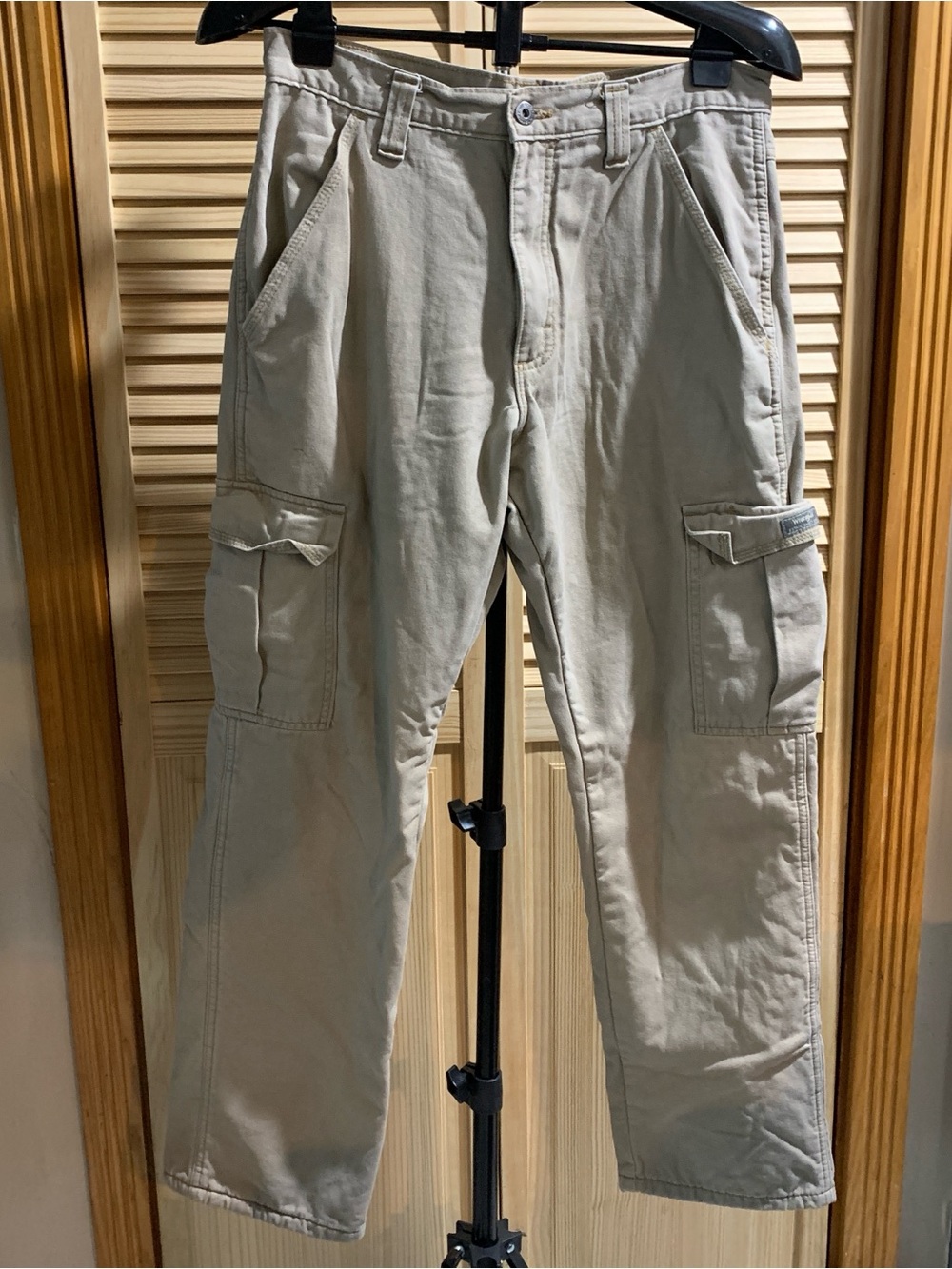 Fleece Lined Men's wrangler warm Cargo Pants in Light Beige - Utility Work 30x32